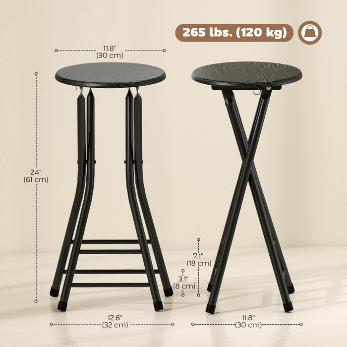 HOMCOM 24\" Bar Stools Set of 4, Folding Bar Chairs with Footrest, Black