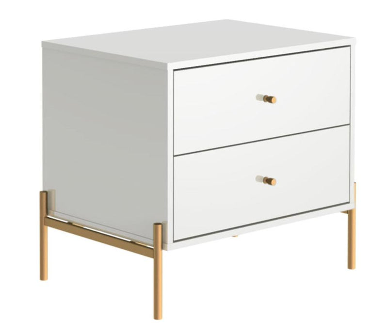Manhattan Comfort Jasper Nightstand with Steel Gold Legs - White Gloss