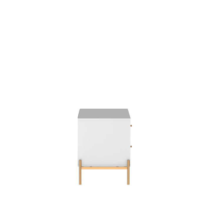 Manhattan Comfort Jasper Nightstand with Steel Gold Legs - White Gloss