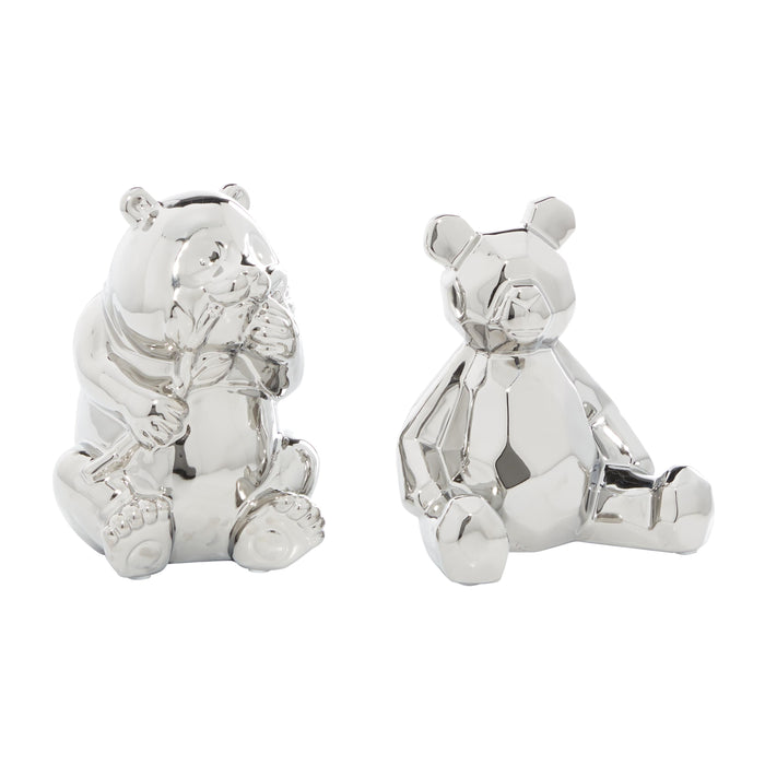 Ceramic 8\" Silver Bear Sculpture - Set of 2