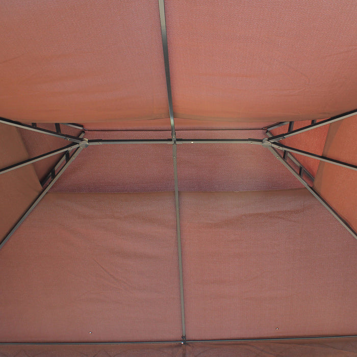 Outsunny 10x13ft Garden Gazebo Double-tiered With Curtain Outdoor Shelter Backyard Canopy Coffee
