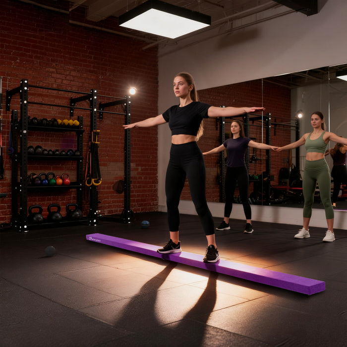 Soozier 7FT Folding Balance Beam, Gymnastics Beam w/Suede Surface, Purple