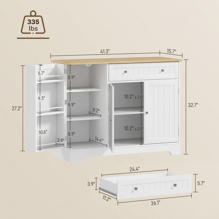 41\" Sideboard Buffet Cabinet with Storage Drawer, Adjustable Shelf, White