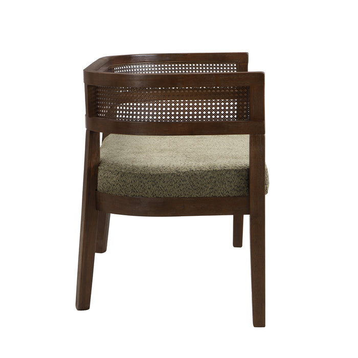 Rattan 47.5 Inch Rattan Upholstered Loveseat with Hand-Woven Backrest, Green, Walnut