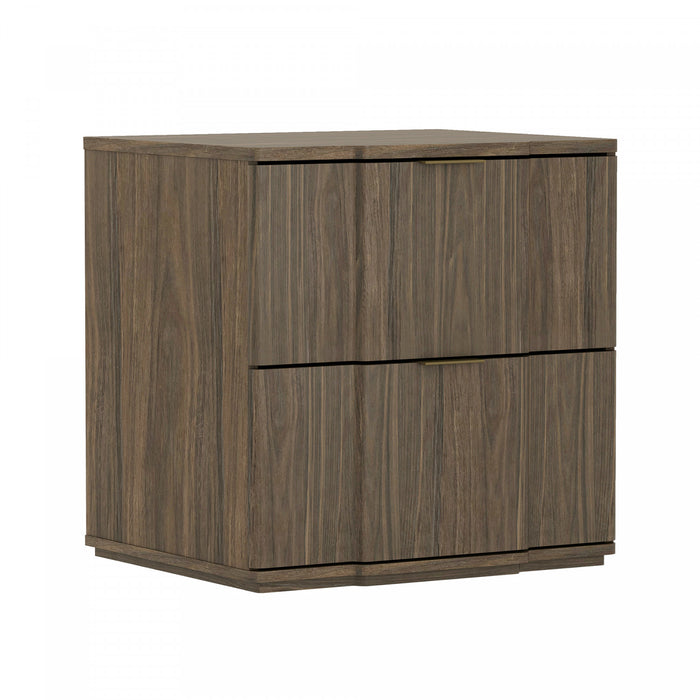 Clive Mid-Century Modern 22\" Nightstand in Walnut and Gold (2-Drawer)