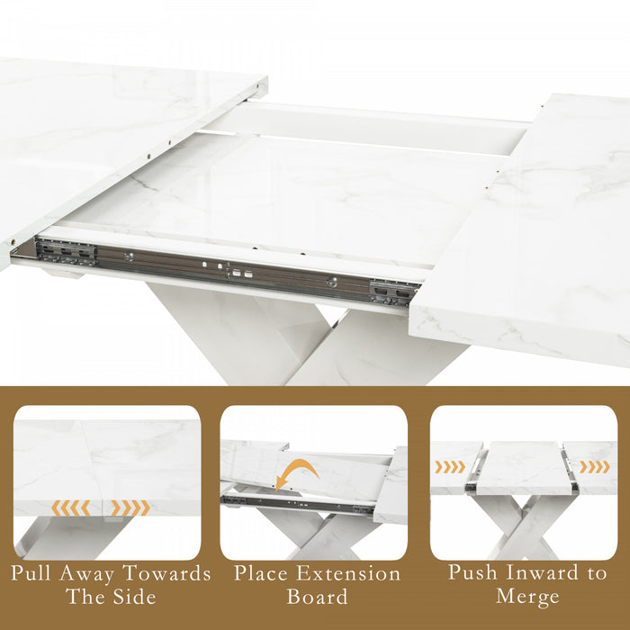 47.24\"-62.99\" Lennon Modern Extendable Rectangular Dining Table with Marble Printed Top - White