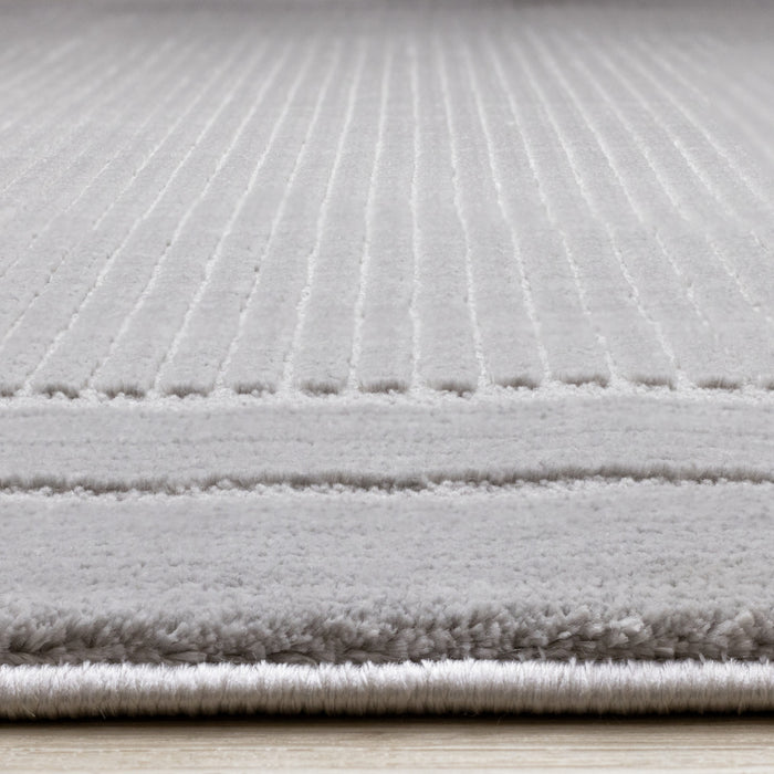 Ellie High-Low Textured Soft Polyester Grey Border Area Rug - 7'10\" x 10'6\"