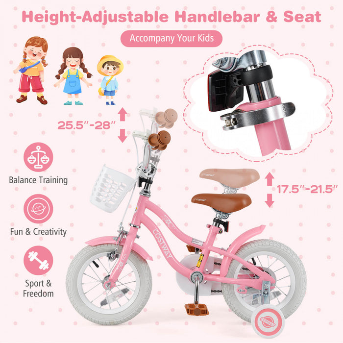 Costway 12\" Kid's Bike For 3-4 Years Old Children Bicycle With Front Handbrake Red