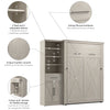 Bestar Key West Full Murphy Bed & Closet Organizer with Drawer & Doors (88 W) - Linen White Oak|Lit double escamotable Key West de Bestar de 88 po (L) avec organisateur de garde-robe, tiroir et portes - blanc chêne lin