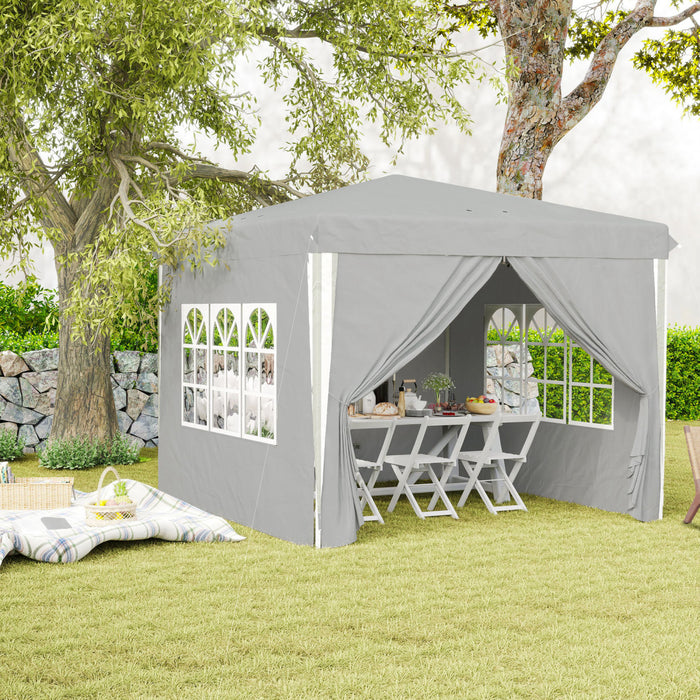 Outsunny 10' X 10' Pop-up Canopy Tent, Sidewalls, Carry Bag Included, Grey