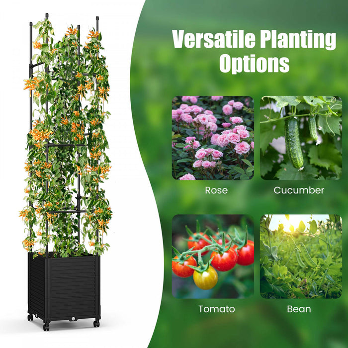 Costway 2 Pcs Raised Garden Bed With Trellis And Wheels Self-watering Planter Box With 3 Heights