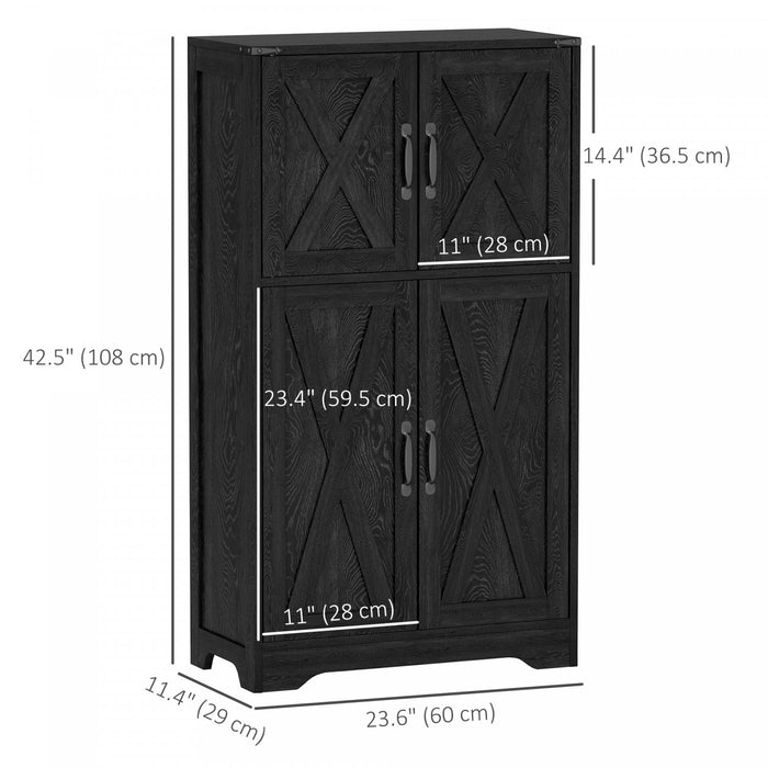 HOMCOM Kitchen Pantry Cabinet Pantry Storage Cabinet with Barn Doors Black