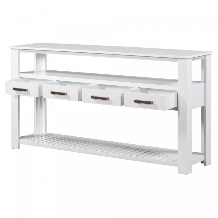 Ava 62.2'' Large Entryway Table with Drawers and Open Shelves,White Sofa Table