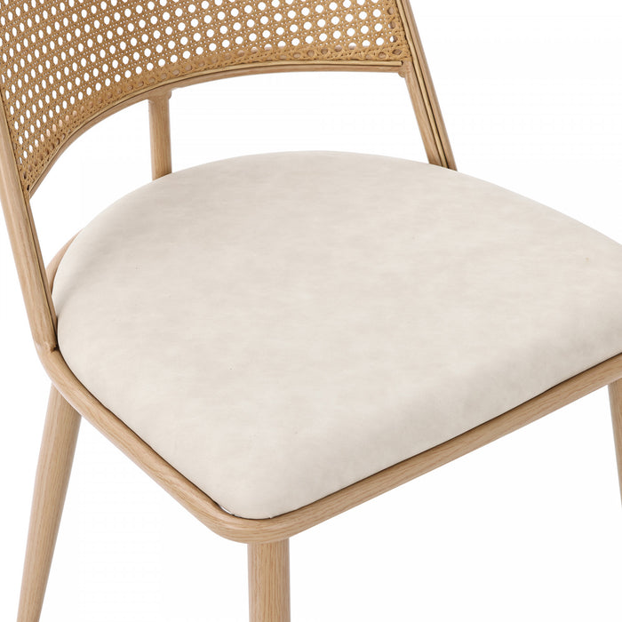 Oliver Modern Dining Chairs with PU Upholstered and PE Rattan Backrest Set of 4,Beige