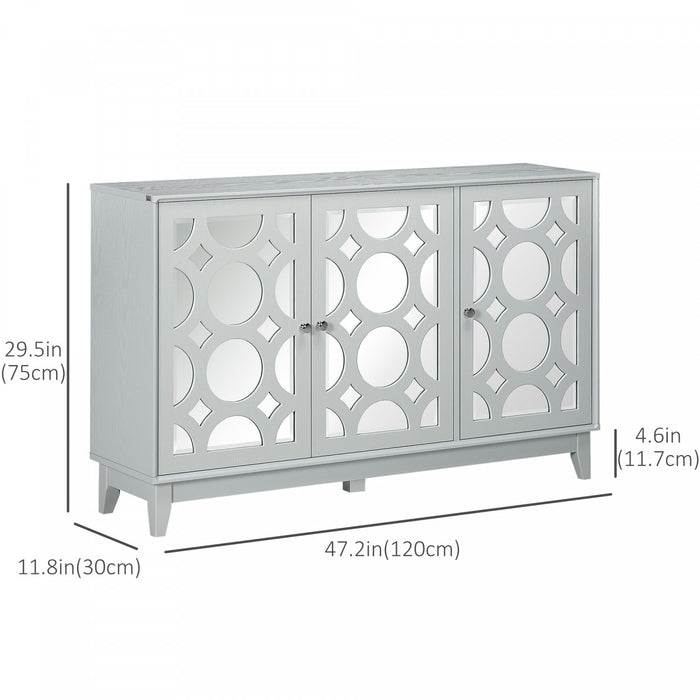 HOMCOM Mirrored Buffet Cabinet Kitchen Sideboard with 2 Cupboard, Gray