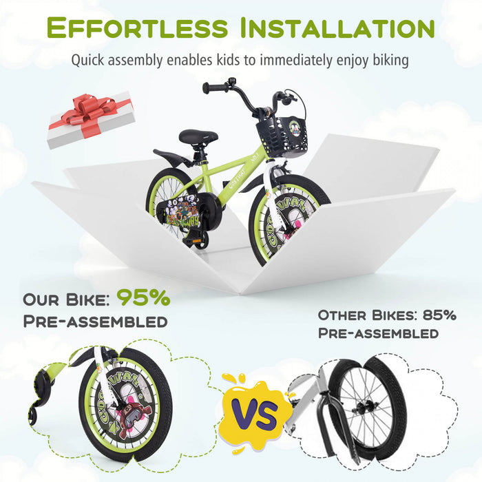 Costway 18\" Kid's Bike For 4-8 With Height-adjustable Handlebar & Saddle Handbrake Green