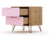 Rockefeller Mid-Century Modern 20" Nightstand in Pink (2-Drawer) - Set of 2 | Table de nuit Rockefeller Mid-Century Modern 20" en rose (2 tiroirs) - Lot de 2