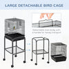 Pawhut 44.5"h Metal Bird Cage Parrot Play Spot Stand W/ Wheel Storage Shelf Multi-doors Black|Pawhut 44,5"h Support De Spot De Jeu Pour Perroquet En Metal Avec Cage A Oiseaux Avec Etagere De Ran