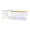 Ethan High-Gloss 35.4" Long Coffee Table with Glass and LED Effect,White | Ethan Table Basse Haute Brillance de 35,4" avec Verre et Effet LED, Blanc