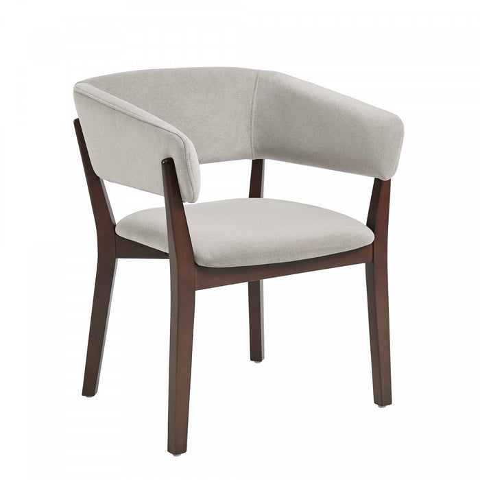 Blake Modern Faux Mohair Wood Armchair in Greige - Set of 4 Dining Chair