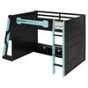 Olivia Wood Loft Bed with Desk and Multi-storage Shelves,RGB Light,Blue Full Bed | Olivia Lit mezzanine en bois avec bureau et etageres de rangement multiples, Lumiere RGB, Bleu
