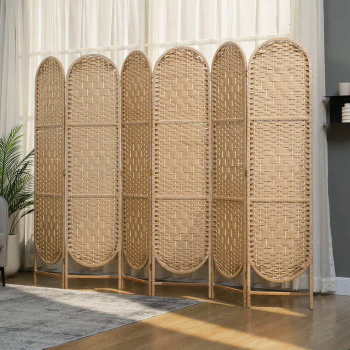 HOMCOM 6 Panel Room Divider, Bohemian Folding Privacy Screen, Natural Wood