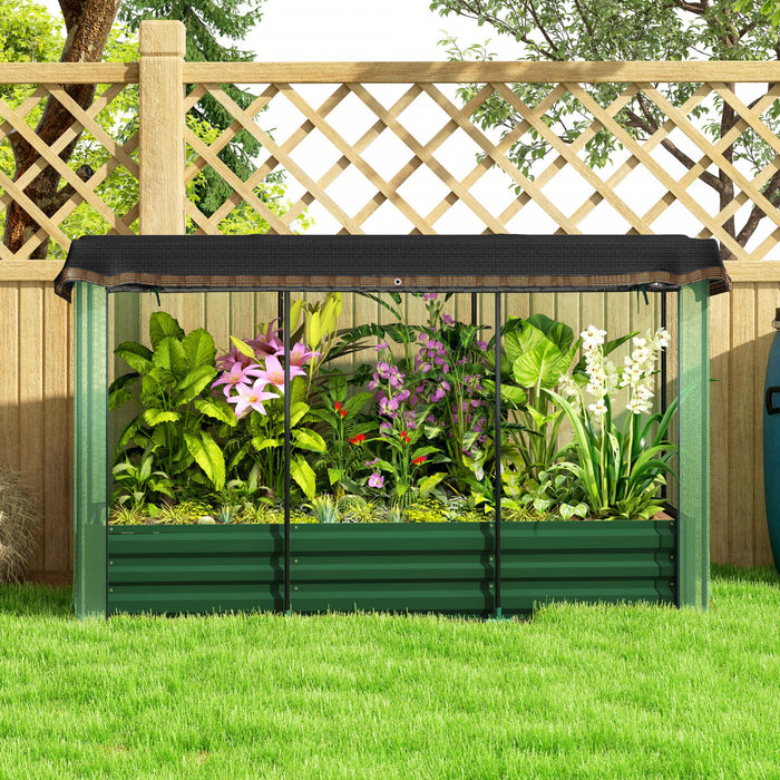 Outsunny Galvanized Raised Garden Bed With Crop Cage And Shade Cloth Green