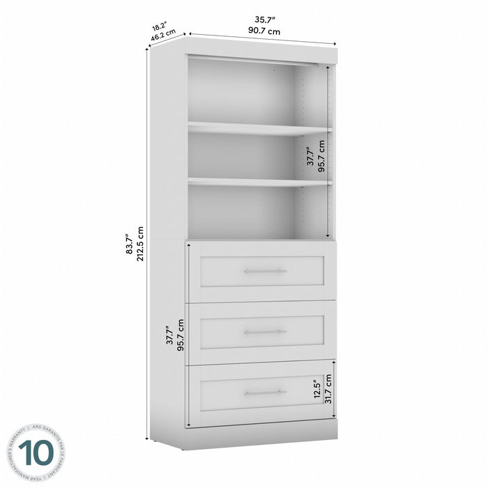 Bestar Pur 36 W Closet Organizer with Drawers - Bark Grey