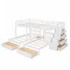 Claire Solid Wood Twin Triple Bunk Bed With Drawers And Guardrails - White | Lit Superpose Triple Simple Claire En Bois Massif Avec Tiroirs Et Barrieres De Securite - Blanc