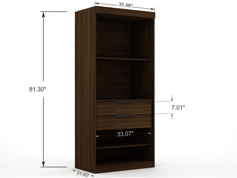 Mulberry Contemporary Modern 36\" Wardrobe Closet in Chestnut Brown - Set of 2