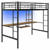 Andy Twin Loft Space-saving Metal Bed With Desk And Led Light - Black | Andy – Lit Mezzanine Simple En Metal Avec Bureau Et Eclairage Led, Design Gain De Place – Noir
