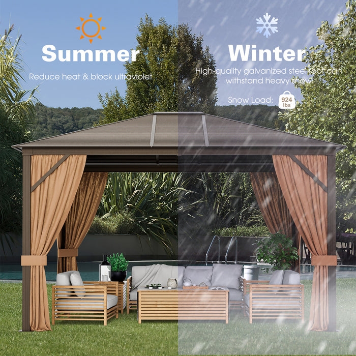 Costway 12' X 10' Patio Hardtop Gazebo W/ Galvanized Steel Top Aluminum Frame Outdoor