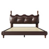Emma Faux Leather Platform Bed Frame with Headboard,Queen Size,Dark Brown Queen Bed  | Cadre de lit plateforme en simili cuir Emma avec tete de lit, taille Queen, marron fonce