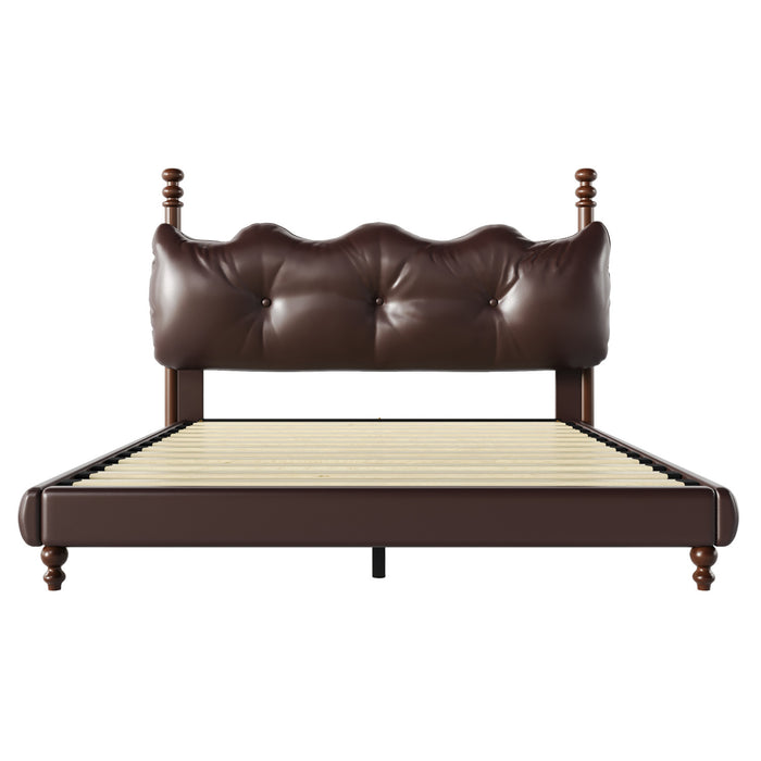 Emma Faux Leather Platform Bed Frame with Headboard,Queen Size,Dark Brown Queen Bed