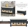 Harvey Solid Wood Storage Bench With Drawers And Rattan Baskets,antique Navy | Banc De Rangement Harvey En Bois Massif Avec Tiroirs Et Paniers En Rotin, Bleu Marine Antique