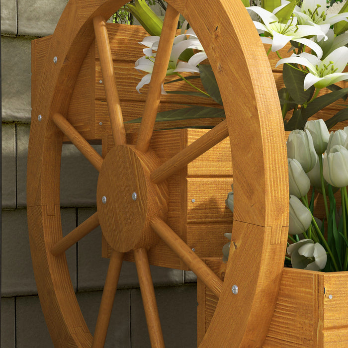 Outsunny Wooden Wagon Planter Box, Decorative 3-tier Raised Garden Bed