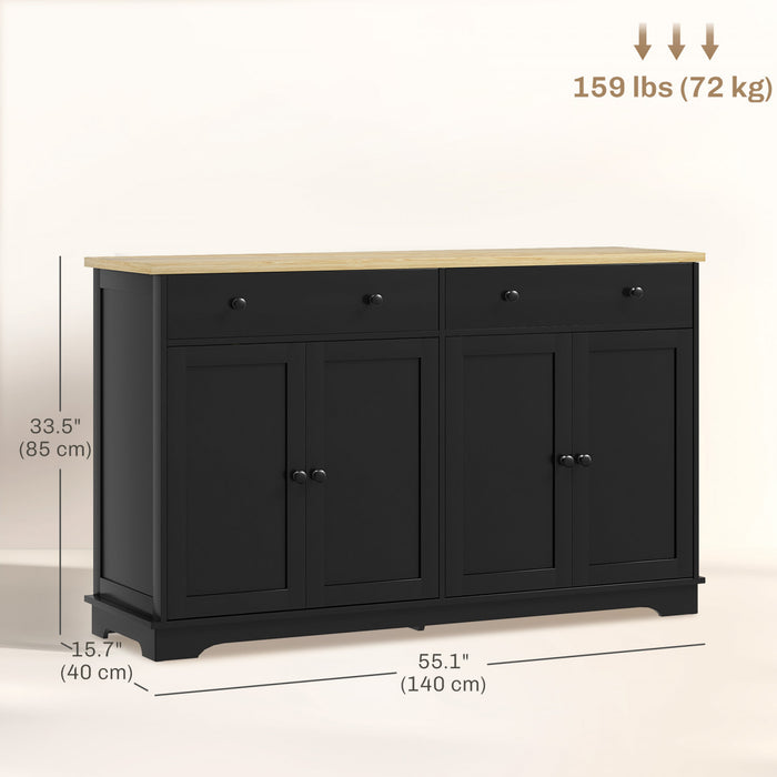 HOMCOM Sideboard Cabinet with Storage Drawers Adjustable Shelves Black