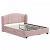 Jean Upholstered Platform Bed with Wingback Headboard and Storage Drawers,Queen Size,Pink Queen Bed | Lit plateforme Jean rembourre avec tete de lit a oreilles et tiroirs de rangement, taille queen, rose