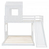 Marico Twin Over Solid Wood Full Bunk Bed With Slide, Playhouse Design - White | Lit Superpose Marico En Bois Massif, Taille Simple En Haut Et Double En Bas, Avec Toboggan, Design Maison De Jeu - Blanc