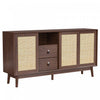 Oliver 61" Sideboard Cabinet with Rattan Sliding Doors and Drawers,Dark Brown Accent Cabinet | Oliver 61" Buffet avec Portes Coulissantes en Rattan et Tiroirs, Marron Fonce