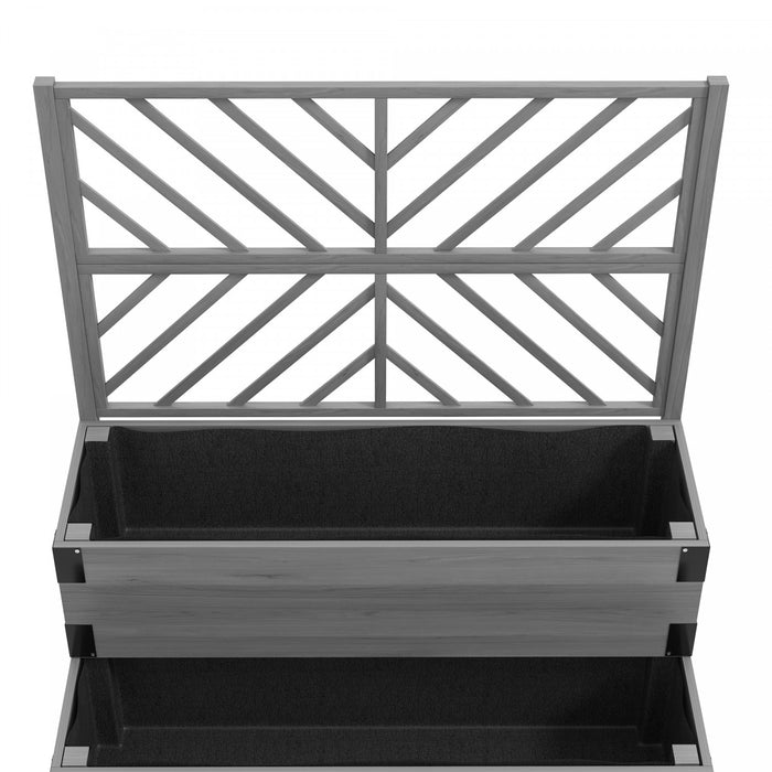 Outsunny 2 Tier Wooden Raised Bed W/ Trellis Elevated Planter Box, Grey