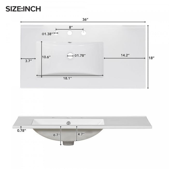 Derek 36 Inch Modern Bathroom Vanity with Ceramic Sink & Multi Storage, Black