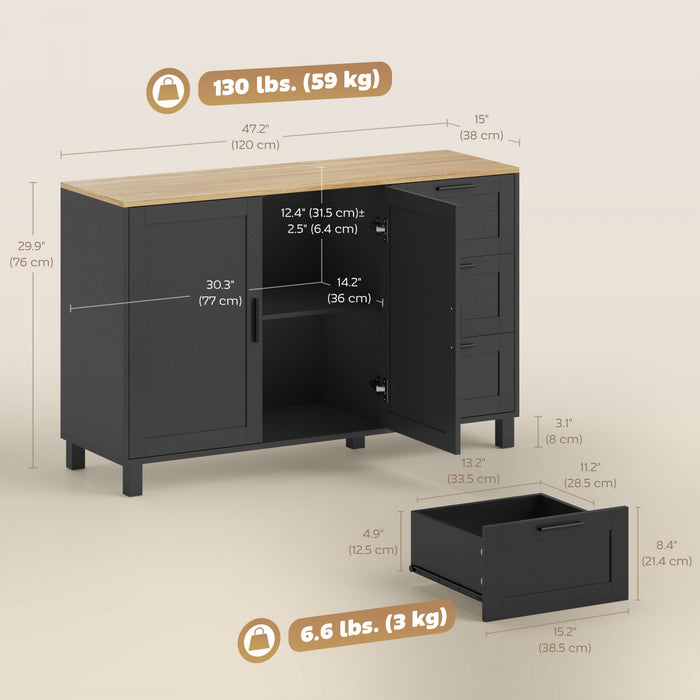 HOMCOM 47\" Buffet Cabinet with Soft-Close Doors, Modern Sideboard, Black