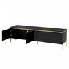 Croma 67 Inch Modern High-Gloss TV Stand with Cable Management and Gold Trim, Black | Croma Meuble TV Moderne Haute Brillance 67 po avec Gestion des Cables et Garniture Doree, Noir