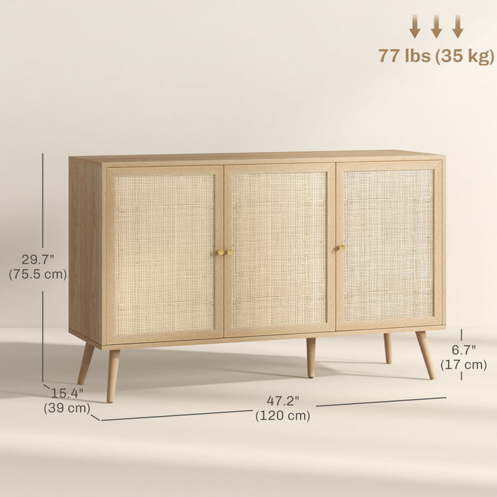 HOMCOM Boho Sideboard Buffet Cabinet with Decorative Rattan Doors, Natural