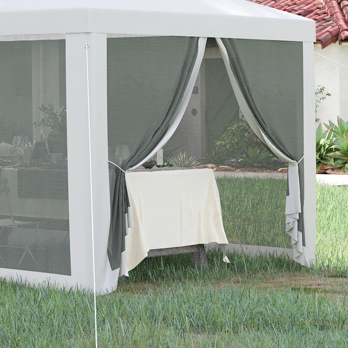Outsunny 10' X 28' Party Tent Outdoor Canopy Garden Sun Shade With 8 Mosquito Mesh Netting And Zipper Door, White