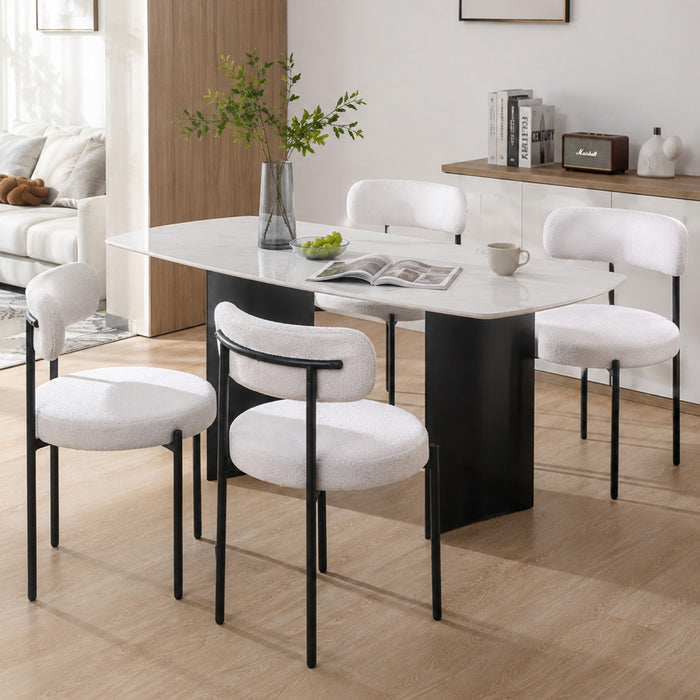 HOMCOM Dining Chairs Set of 4 Kitchen Chairs with Steel Legs, Cream White