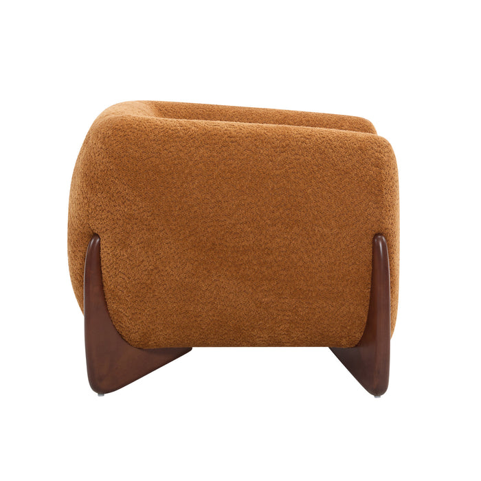 Tuxor Modern Upholstered Boucle Arm Chair with Tuxedo Design, Caramel, Walnut