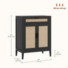 HOMCOM Boho Floor Storage Cabinet with Rattan Decorated Doors Drawer Black