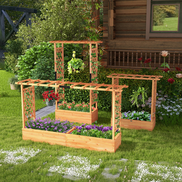 Costway 1 Pcs Raised Garden Bed With Trellis Hanging Roof Planter Box Drainage Holes For Patio